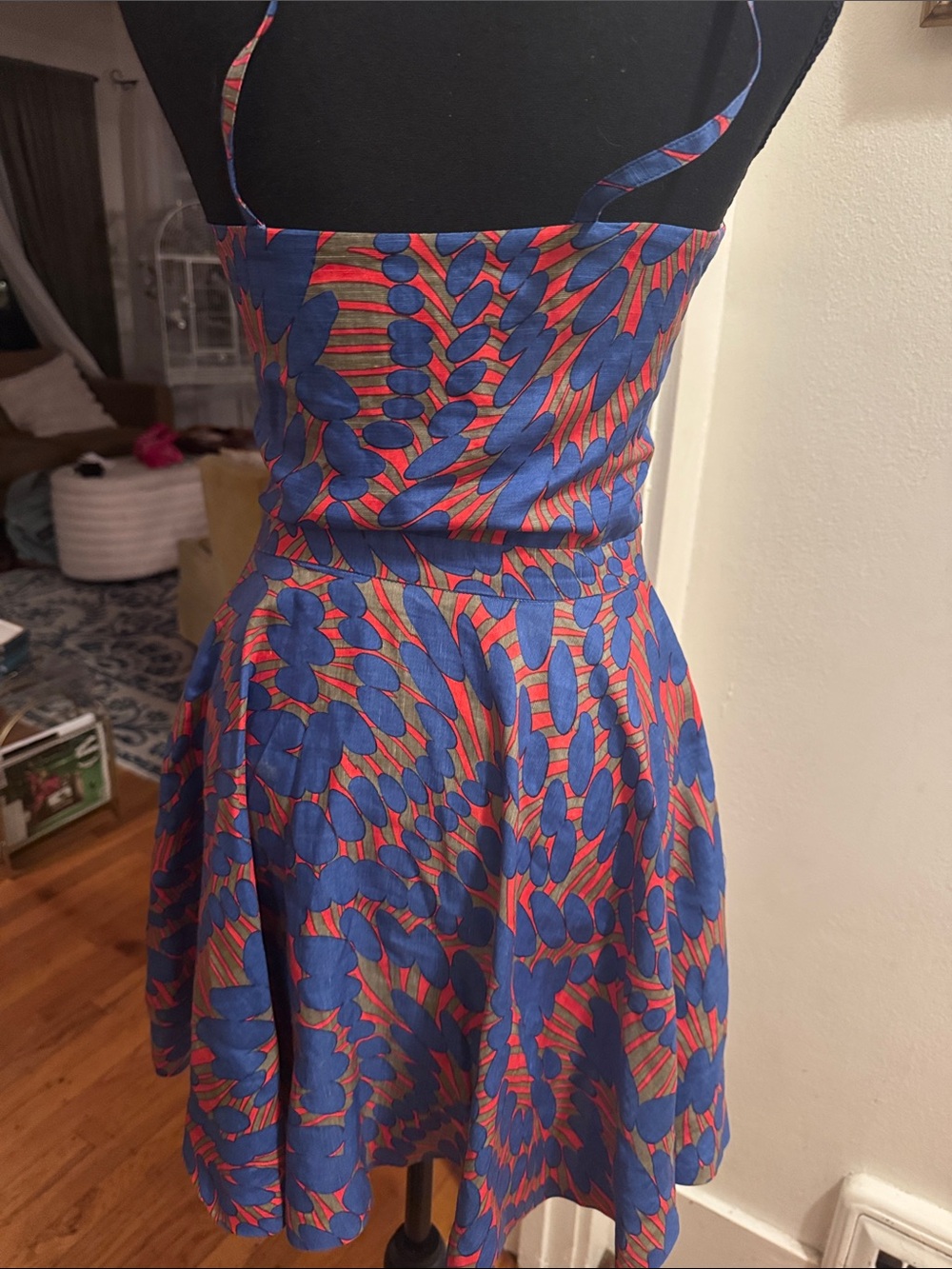 Rachel Comey Blue and Red Printed Spaghetti-Strap Mini Dress - Picture 2 of 11